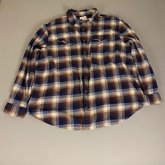 Sonoma Flannel Shirt Men's 2XB Brown Blue‎ Plaid Long Sleeve Button Up Casual - Picture 1 of 12